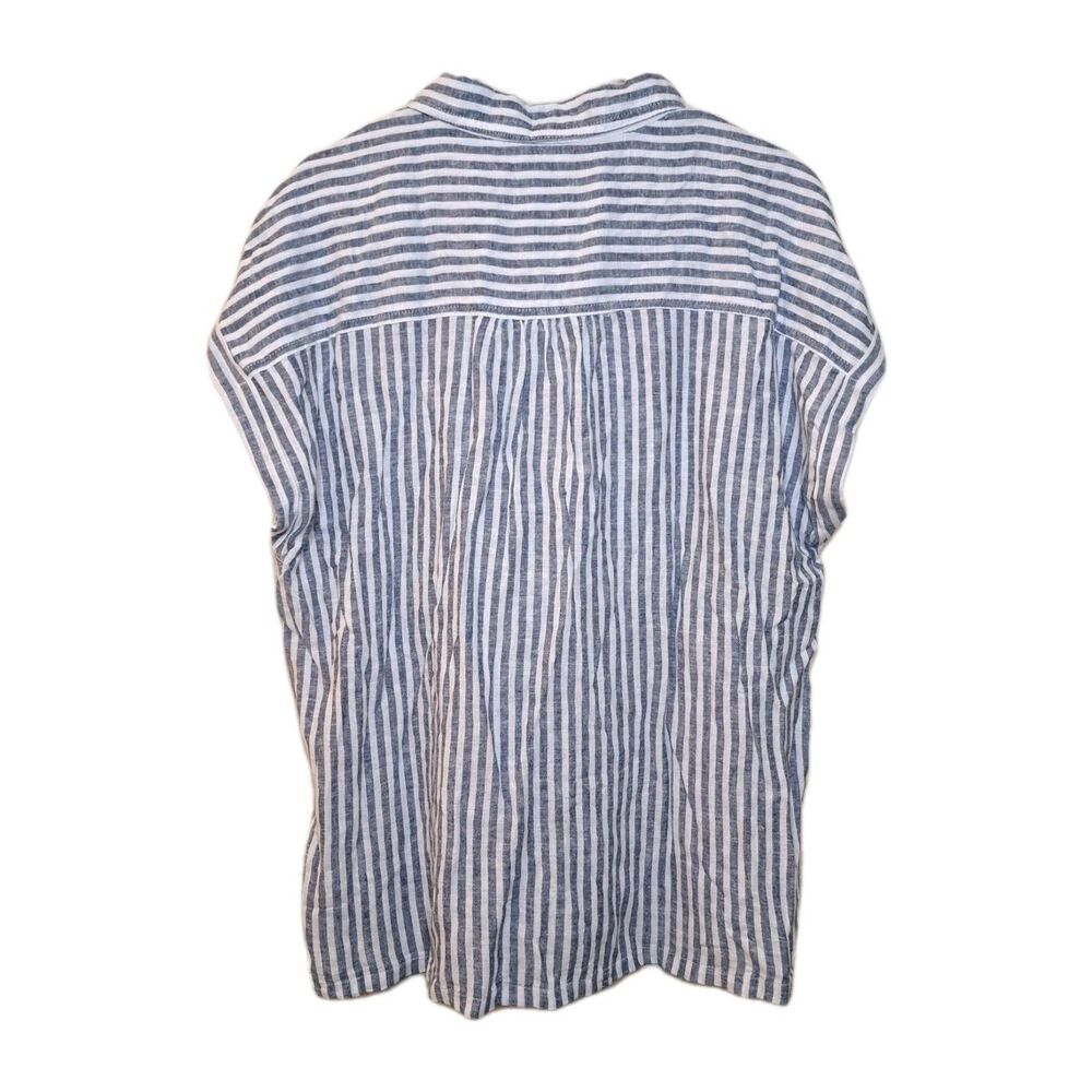 NEW Orvis Linen Blend Women Shirt Short Sleeve Blue Stripe Lightweight Size L - Picture 8 of 10